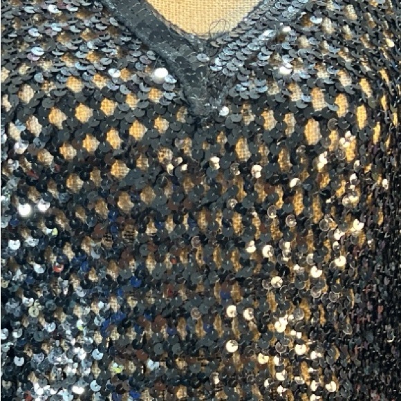 Partique Vintage Black Sequin Open Weave V-Neck Sweater. EC Size Medium - Picture 7 of 7